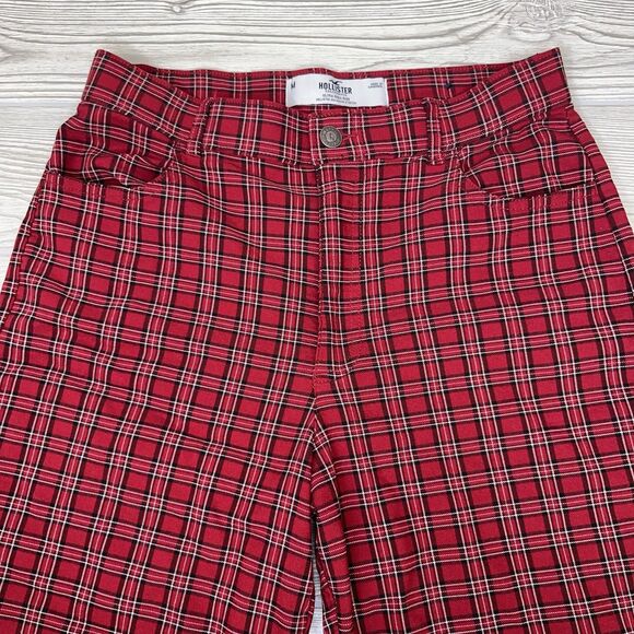 Hollister Ultra High-Rise Red Plaid Pants Juniors Size Medium Stretch - Picture 5 of 12